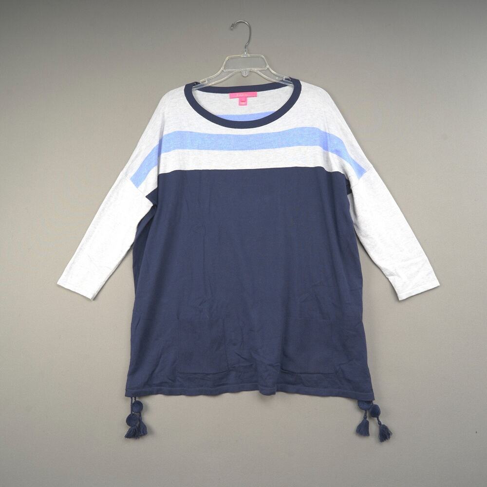 Lilly Pulitzer Sweater Womens M Elba True Navy Moonlight Colorblock Cotton
